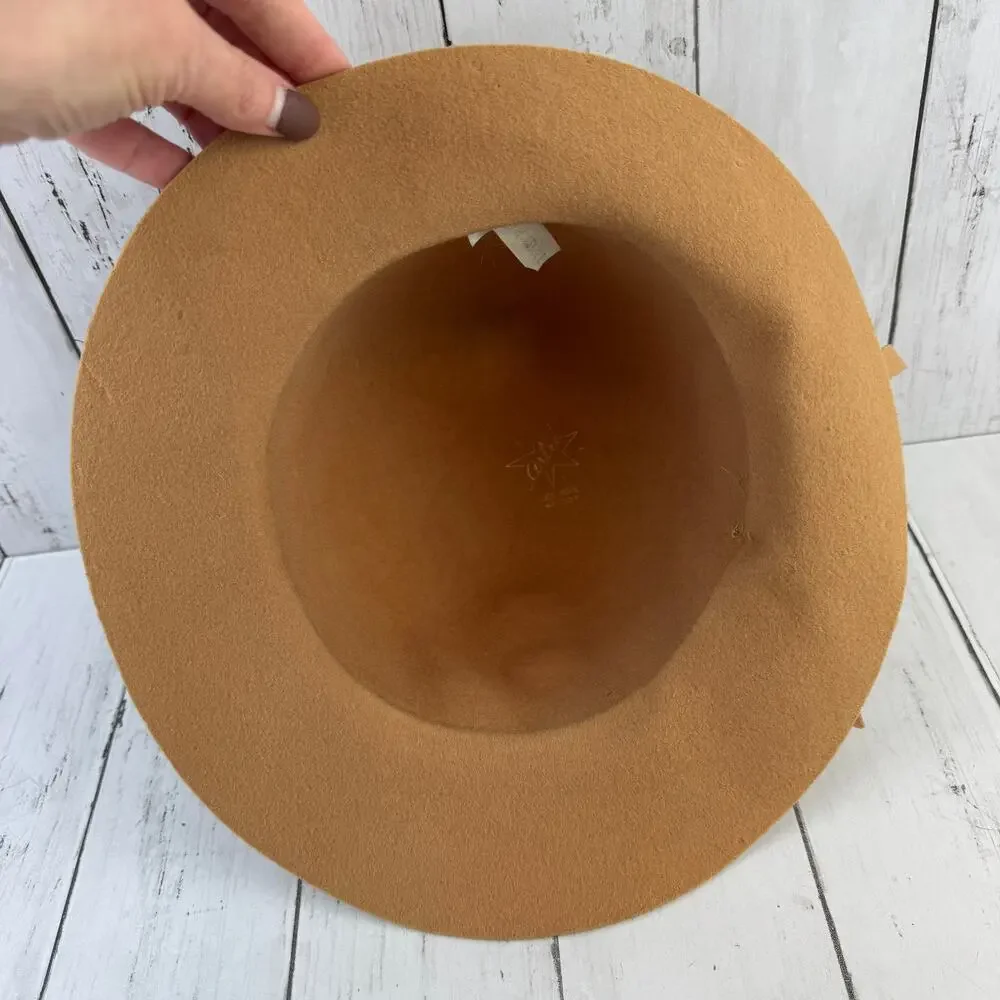 VTG Astre Tan Wool Bow Round Cloche Cap Hat Union Made USA Women's One Size